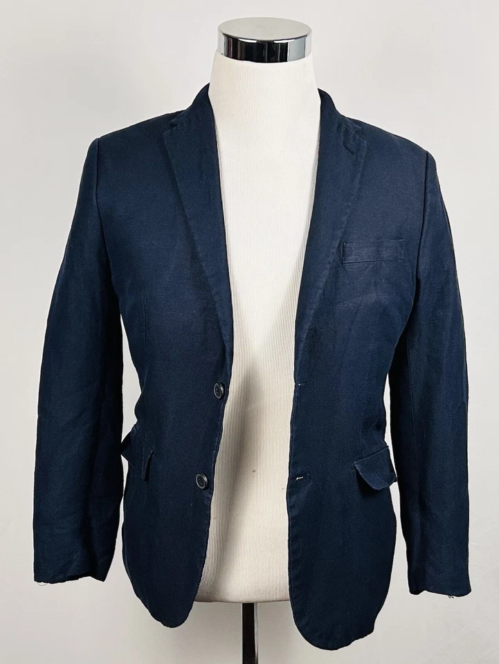H&M 38R Sport Coat Linen Blend Navy Blue Two Button Lined Double Vented - Image 2 of 4