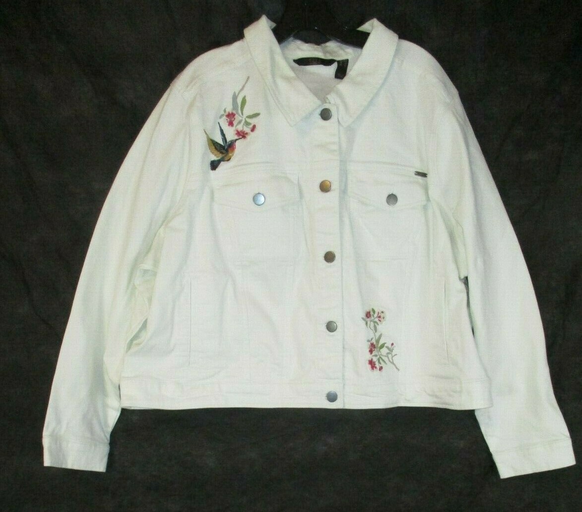 New G.I.L.I. Embroidered Denim Jacket 26W White Jean Button