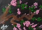 ACEO Original Acrylic Painting CHERRY BLOSSOM Miniature Art Card New