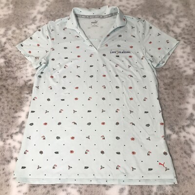Puma Golf Womens Polo Shirt Medium The Players AOP Hawaiian Floral Bird Rare Vtg