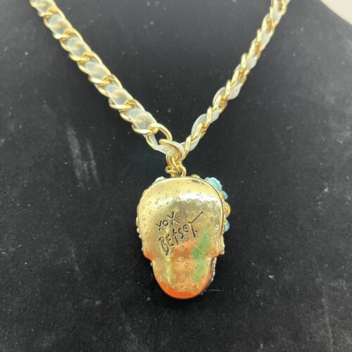 NEW BETSEY JOHNSON Bejeweled Rose Crown SUGAR SKULL Ribbon Weaved NECKLACE - Picture 3 of 7