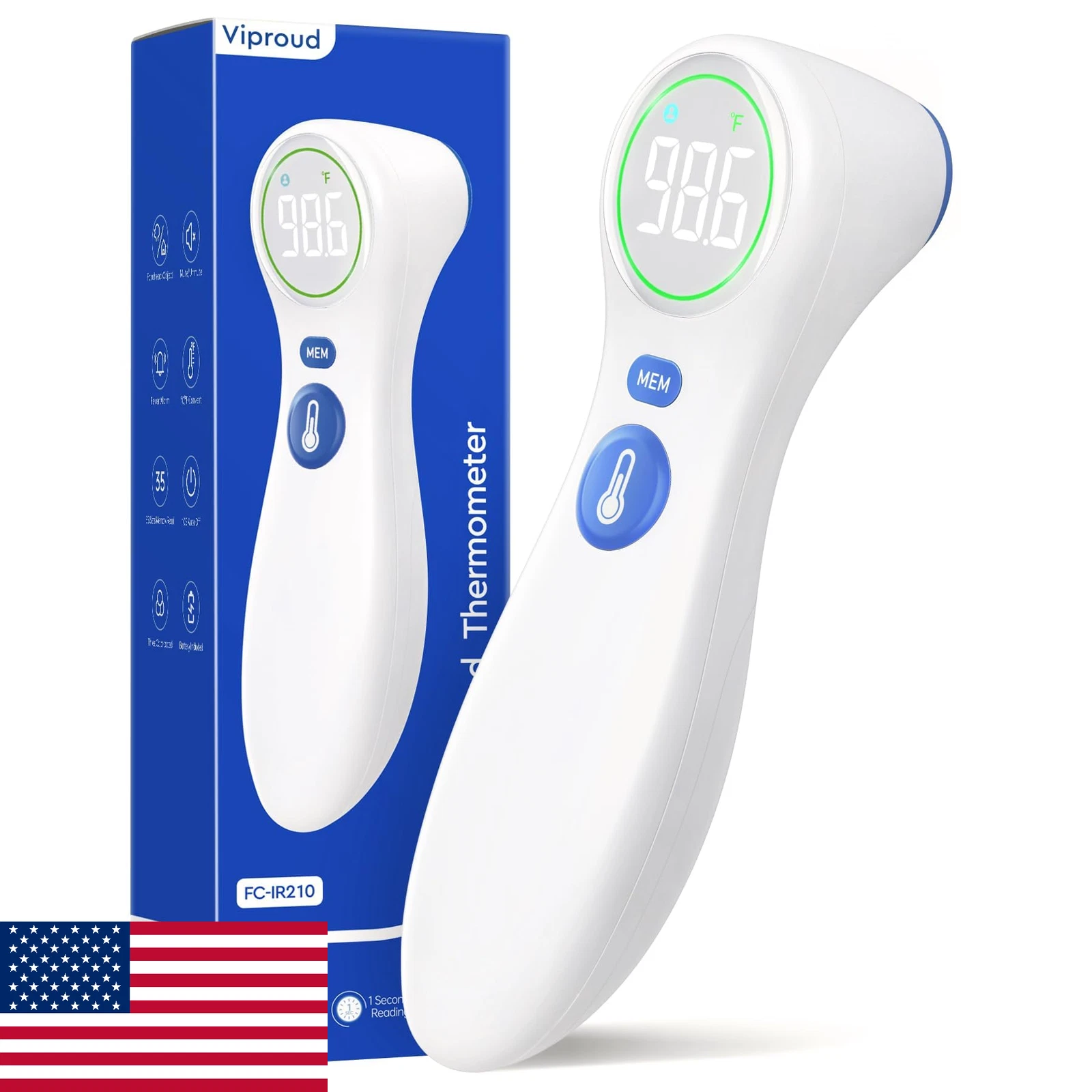 No-Touch Infrared Thermometer for Adults & Kids - 1-Sec Read, Fever Alarm