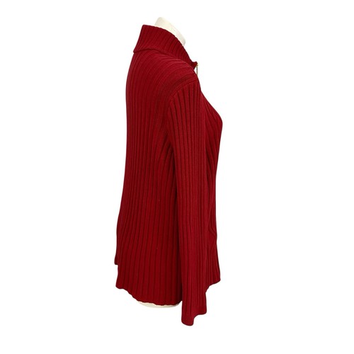 Chaps Cardigan Womens 1X Red Full Zip Ribbed Knit Sweater Cable Knit Coastal - Picture 7 of 13