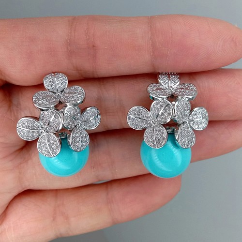 Aretes de perlas concha de mar azul circonita pavé flor joyería del día de San Valentín - Imagen 6 de 6