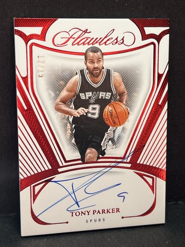 Tony Parker Auto 2023-24 Panini Flawless Ruby /15 Spurs SSP On Card HOF