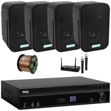 Pyle 5.2CH Bluetooth FM Amp Receiver, 4x 3.5" 300W Indoor/Outdoor Speakers Mic