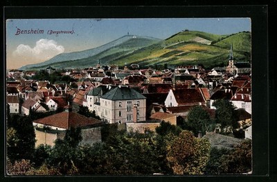 Bensheim Bergstrasse, town view from the bird's eye view, postcard 1917 