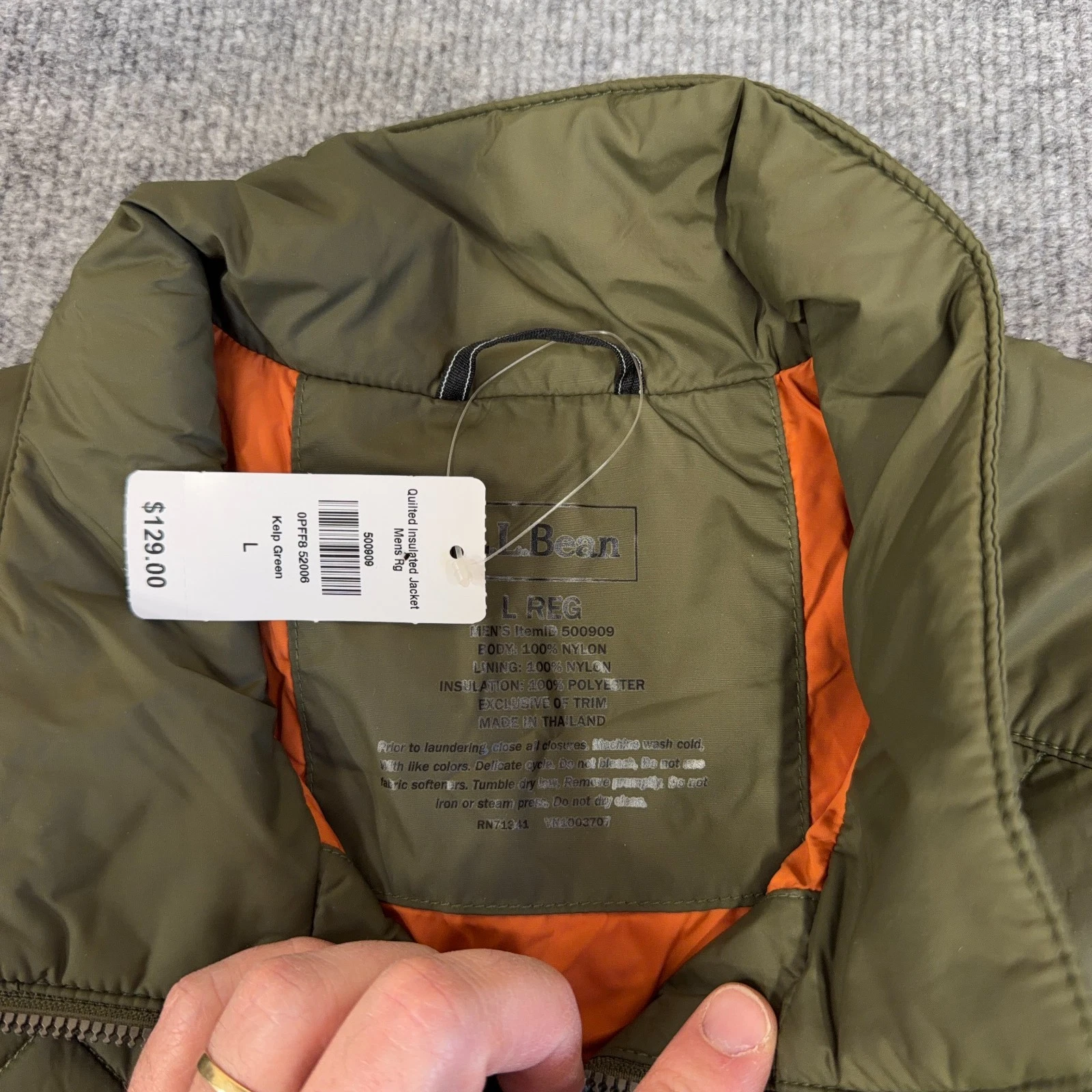 LL Bean Jacket Men Large Kelp Green Quilted Insulated Full Zip Utility NEW image 5