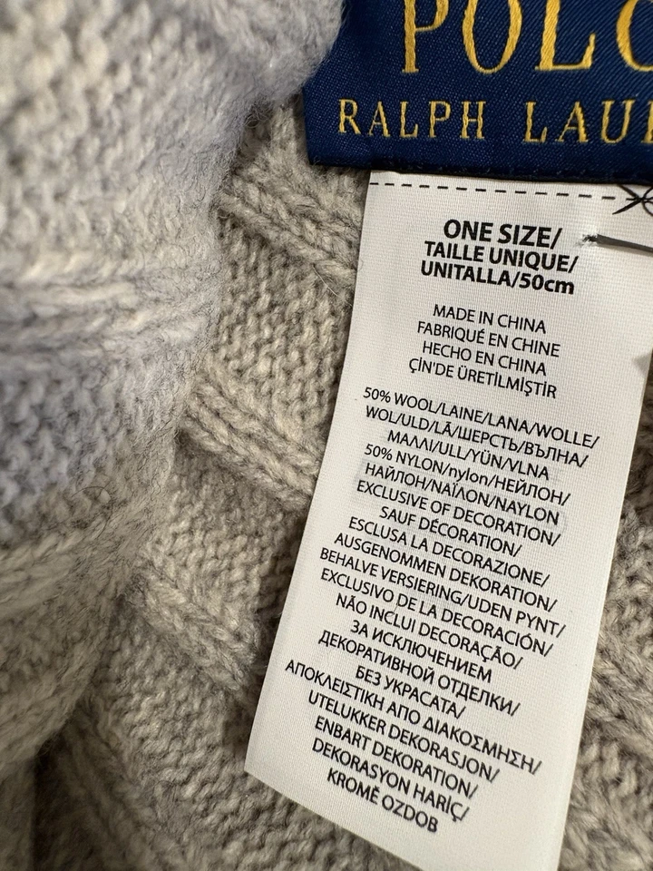 Polo Ralph Lauren Logo Pony Gray Wool Knit Cuffed Beanie Hat Cap Men’s OS NWT - Image 4 of 4