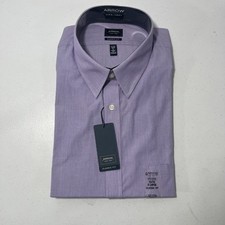 Arrow Dress Shirt Mens 17.5 Purple Striped Button Down Classic Fit Wrinkle Free