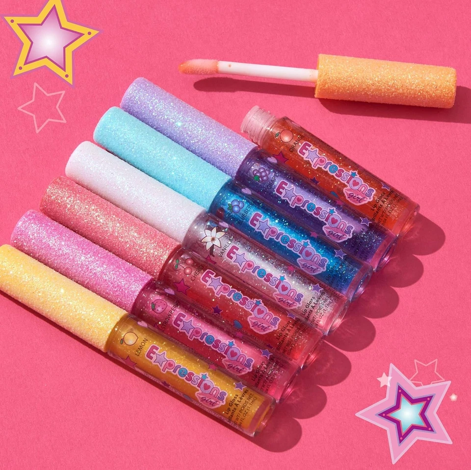 Set de 7 piezas de brillo de labios con sabor afrutado maquillaje no tóxico para niños y adolescentes Foto 4 de 4