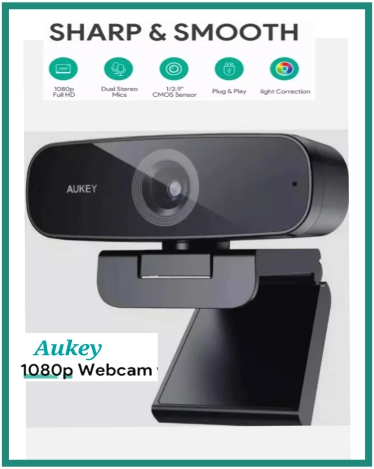 Webcam 1080p Full HD Webkamera USB Dual Mikrofon Windows Mac Android Plug Play
