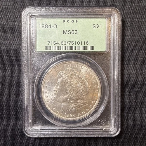 1884-O New Orleans Morgan Silver Dollar 1$ PCGS MS 63 Vintage Green Label Rare