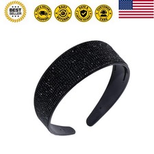 Black Rhinestone Sparkly Glitter Crystal Beaded Wide Bling Jeweled Headband H...