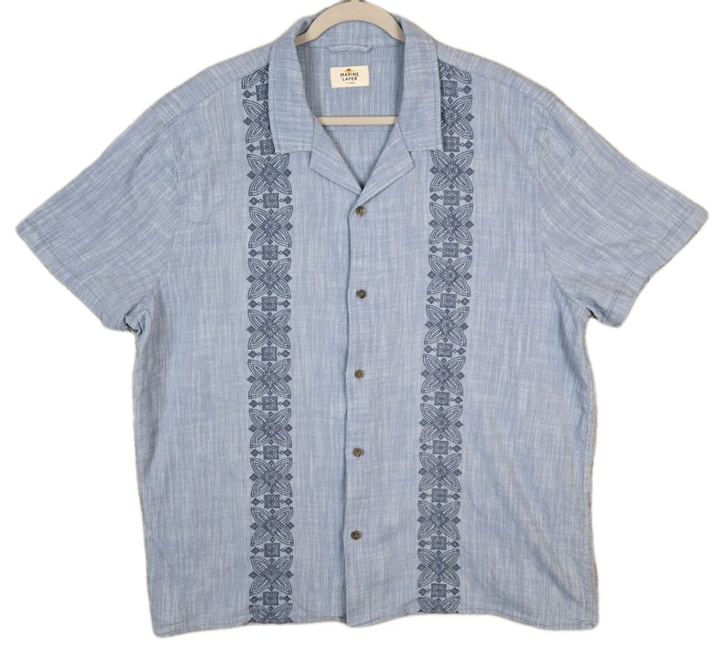 Marine Layer Men's XL Light Blue Embroidered Camp Collar Resort Shirt Button-Up