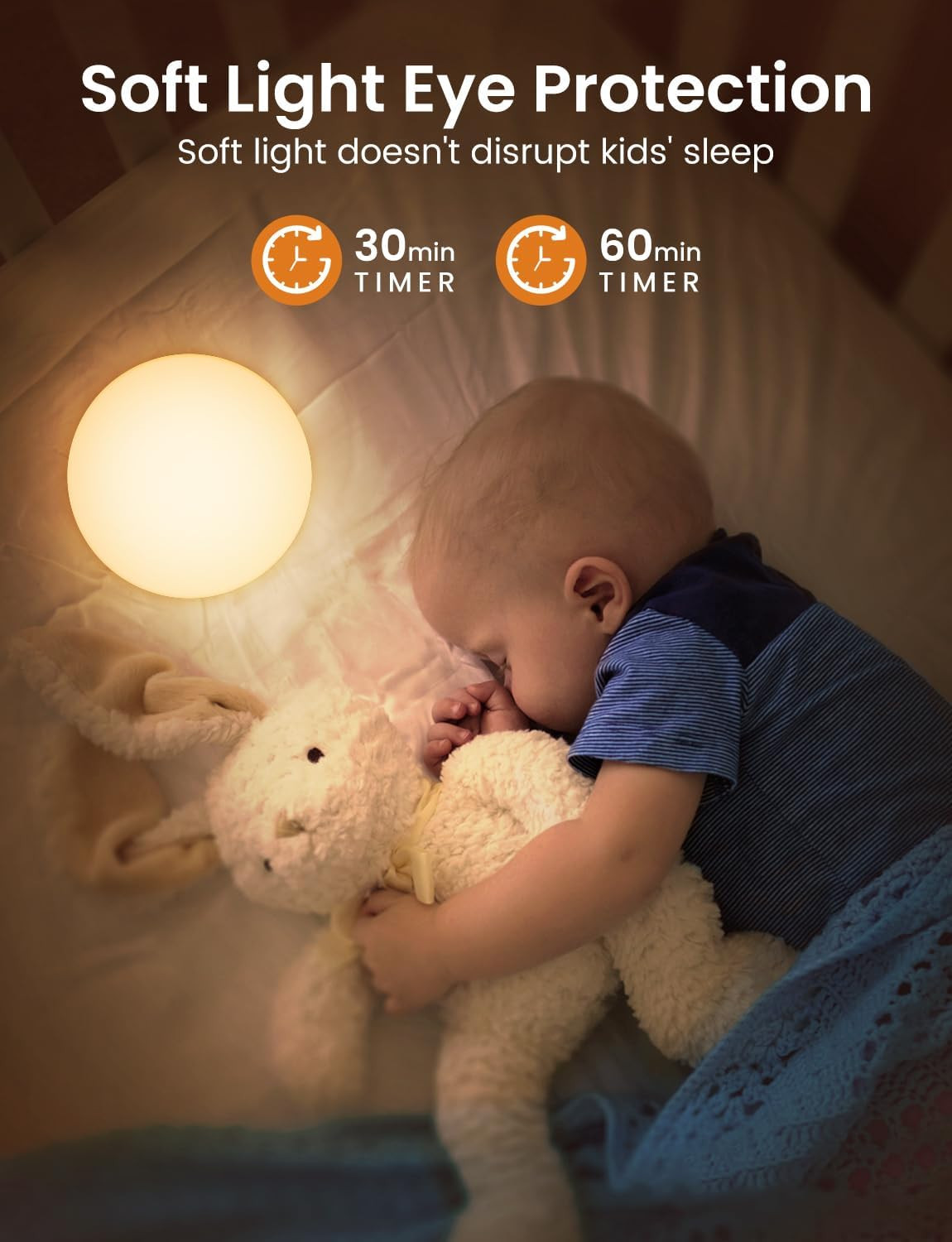 YYDSKIT Luce notturna per bambini, luce notturna con luce calda dimmerabile, 7 colori personalizzabili per la cameretta dei bambini, illuminazione notturna a LED touch control ricaricabile per la