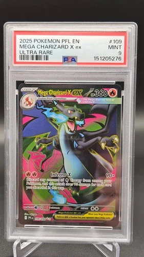 2025 POKEMON PFL EN-PHANTASMAL FLAMES ULTRA RARE #109 MEGA CHARIZARD X EX PSA 9