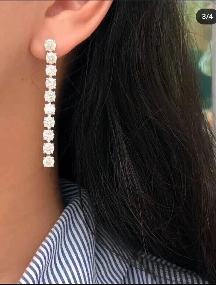 2.50Ct Round Cut Lab-Created Diamond Drop Dangle Earrings 14K White Gold Plated - Image 4 of 4