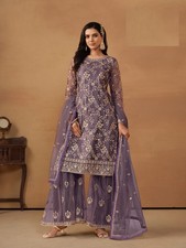 Purple Net Heavy Embroidery Sharara Suit with Dupatta  Festive Fashion Wedding