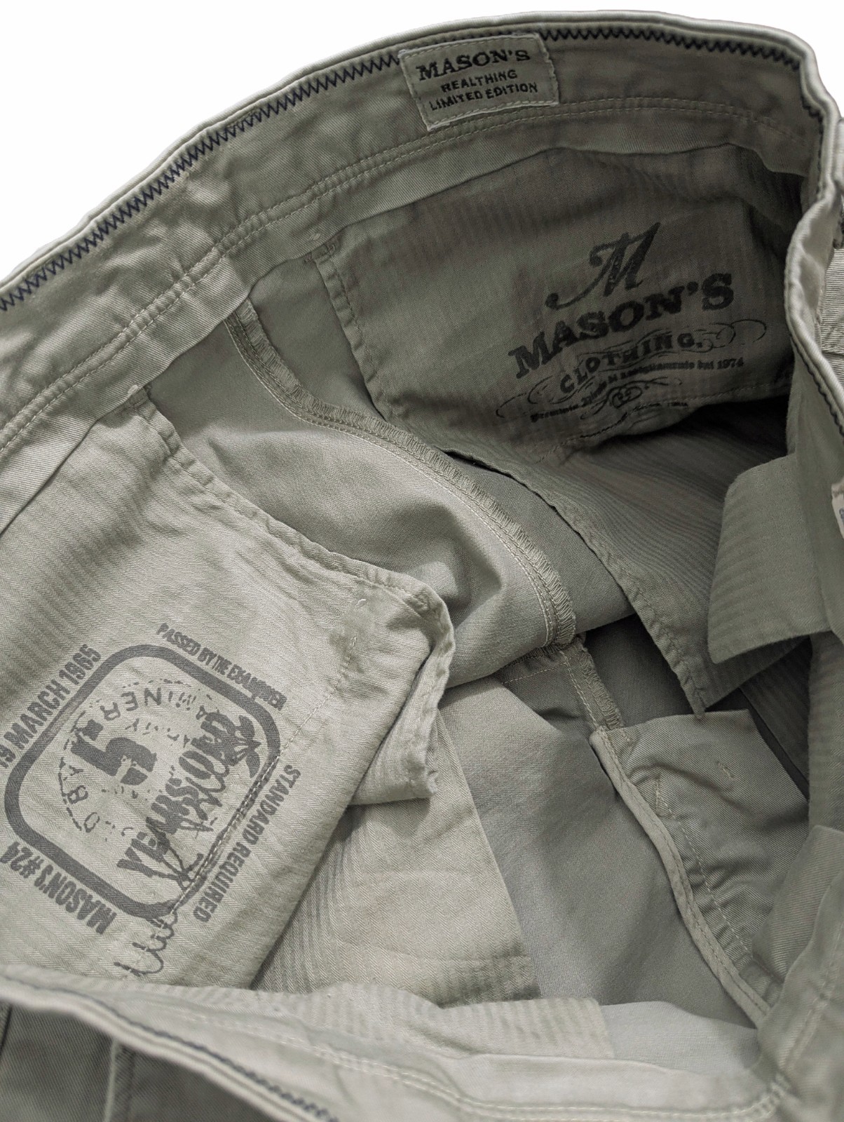 Mason's Men's 32X33 EU48 Khaki/Sage Chino Cotton Stretch Slim Pants Barely Used