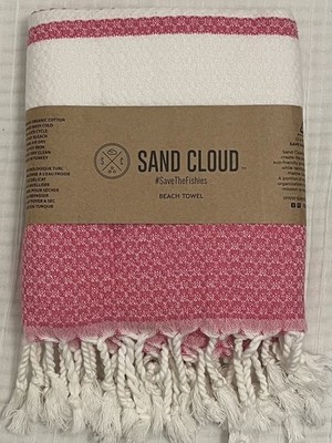 Sand Cloud Beach Towel Turkish Organic Cotton 36''x67   Pink and White NEW!