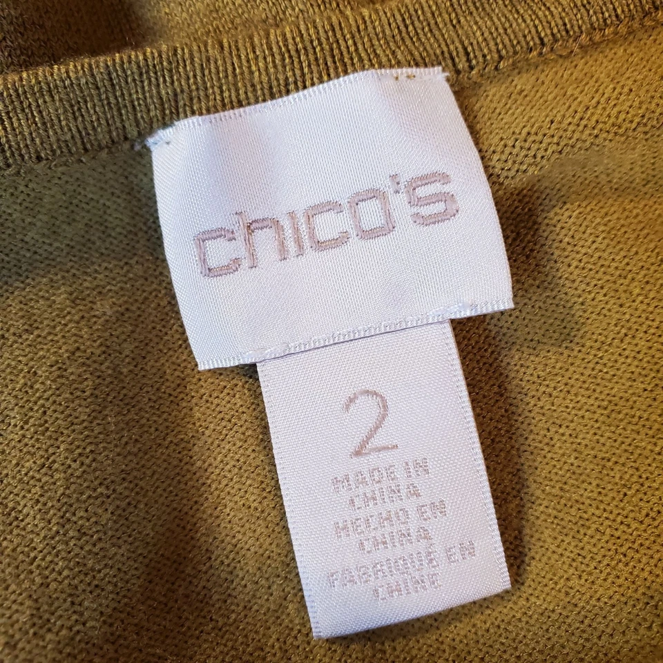 Suéter CHICO'S Talla 2 (12-14) Mostaza Cuello Redondo Pulón Metal Botón Adorno Foto 3 de 4