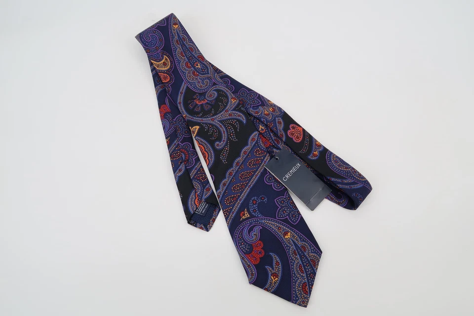 Daniel Cremieux Seven Fold Purple Navy Paisley Floral 100% Silk Tie Made In USA - Image 4 of 4