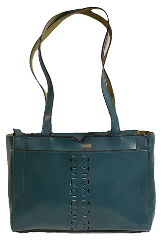 Mondani Women’s Shoulder Bag Purse Gray-Blue Faux Leather Laser Cut Out Medium