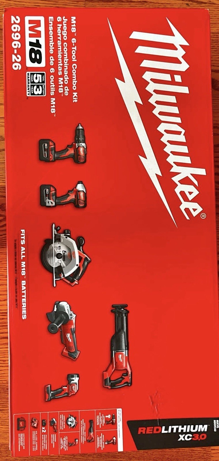 Milwaukee M18 6-Tool Combo Kit 2696-26 REDLITHIUM XC Batteries Li-Ion