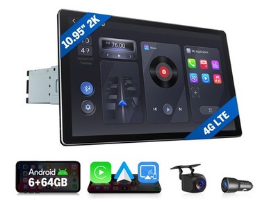 Android 13 1DIN Car Stereo 10.95'' 2K QLED Screen GPS 4G LTE Bluetooth5.1 CarPlay
