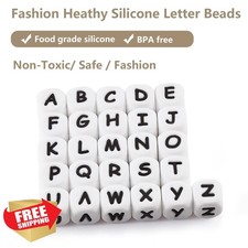 BEEFLYING White Letter U Cube Silicone Beads 20 Pcs 12x12mm Spacer