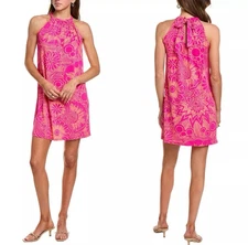 $168 NWT Trina By Trina Turk Juju Mini Women M Coral Multi Print Halter Dress