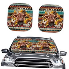 2pcs Car Sunshades Car Front Window Sun ShadeInterior Sun Aztec Highland Cow