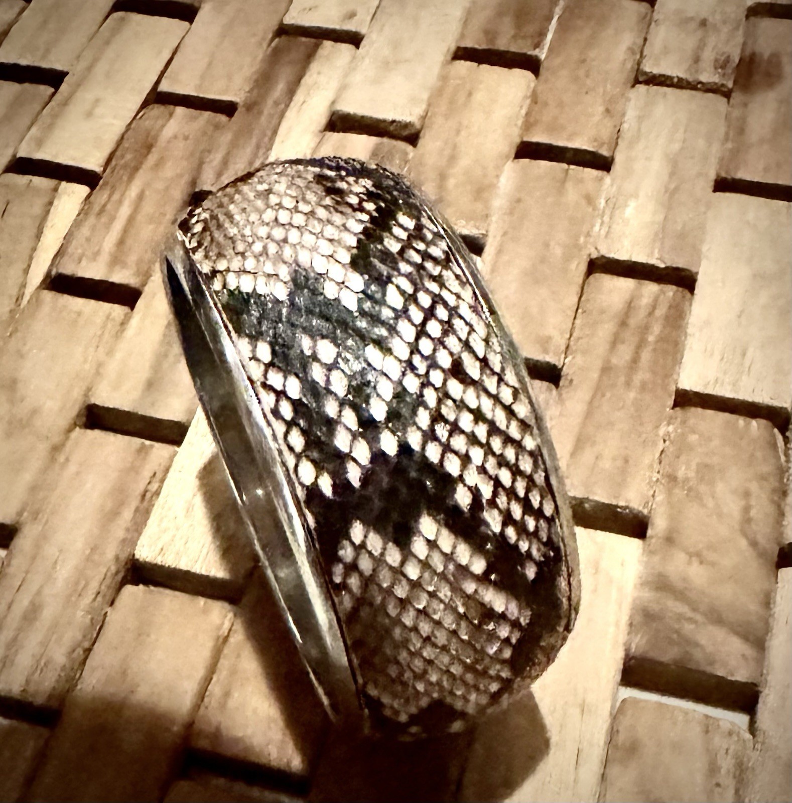 Italian Python Dome Cuff Silver Tone Statement Br… - image 2