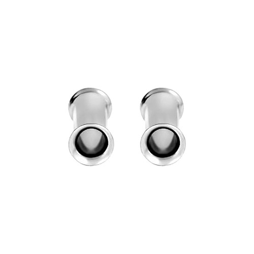Paire de boucles d'oreilles en acier chirurgical PVD argent double évasement boucles d'oreilles jauges bouchons - Photo 29/108