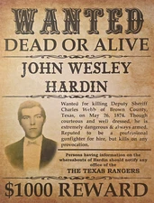 Old West Wanted Poster: John Wesley Hardin