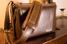 Vintage Marsand Industries Brown Faux Leather Camera Hard Box Carry Bag w/Zipper