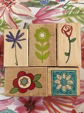wooden rubber craft stamps Lot Of 5 Small Flowers