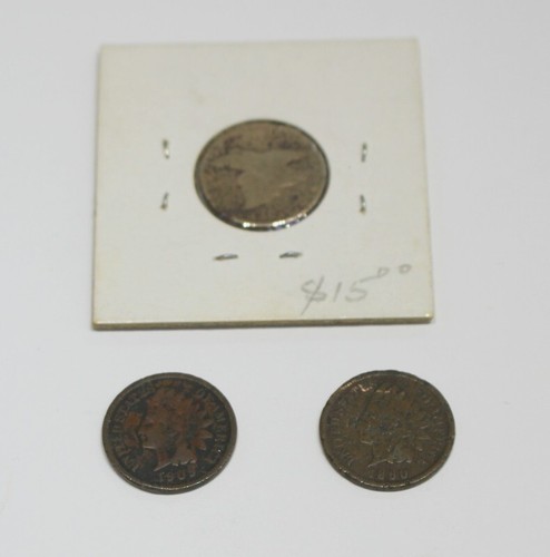 Flying Eagle Cent + 2 Indian Head Cents 1890 & 1909 - Picture 2 of 7