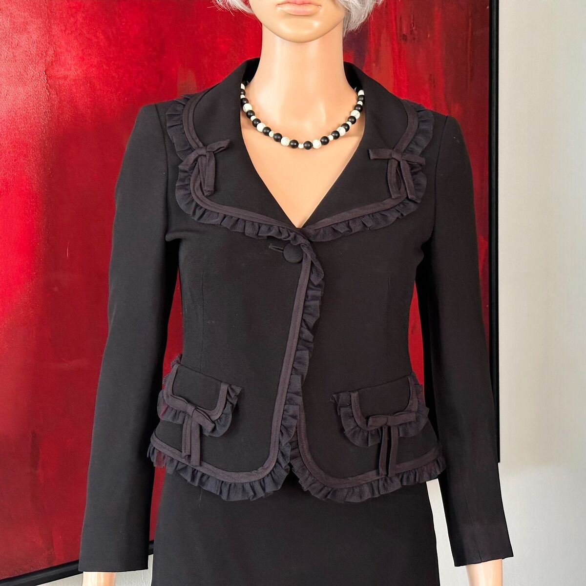 MOSCHINO Cheap and Chic skirt suit black ruffle trim w MOSCHINO Cheap and Chic skirt suit black ruffle trim w
