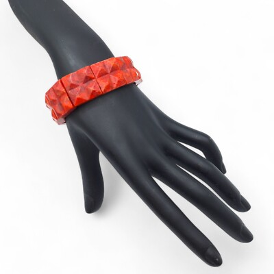 BARSE rote Schwammkoralle Armband Stretch 925 Abstandshalter 3/4 x 6 1/2+ signiert