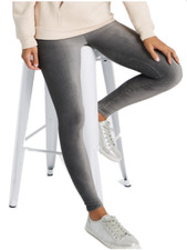 EX M S Silver Grey High Rise Ribbed Velour Leggings UK 6 Short NEW