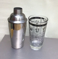 Vintage COCKTAIL SHAKER AND RECIPE GLASS 