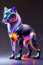 Gorgeous Crystaline Fantasy Panthers 13” x 19” Digital Frameable Art Print