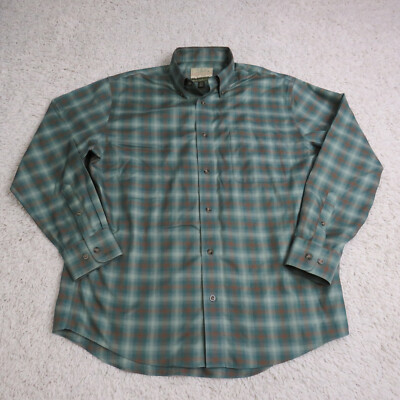 Cabelas Shirt Mens Large Regular Green Plaid Cotton Outdoors Hike Hiking Camping