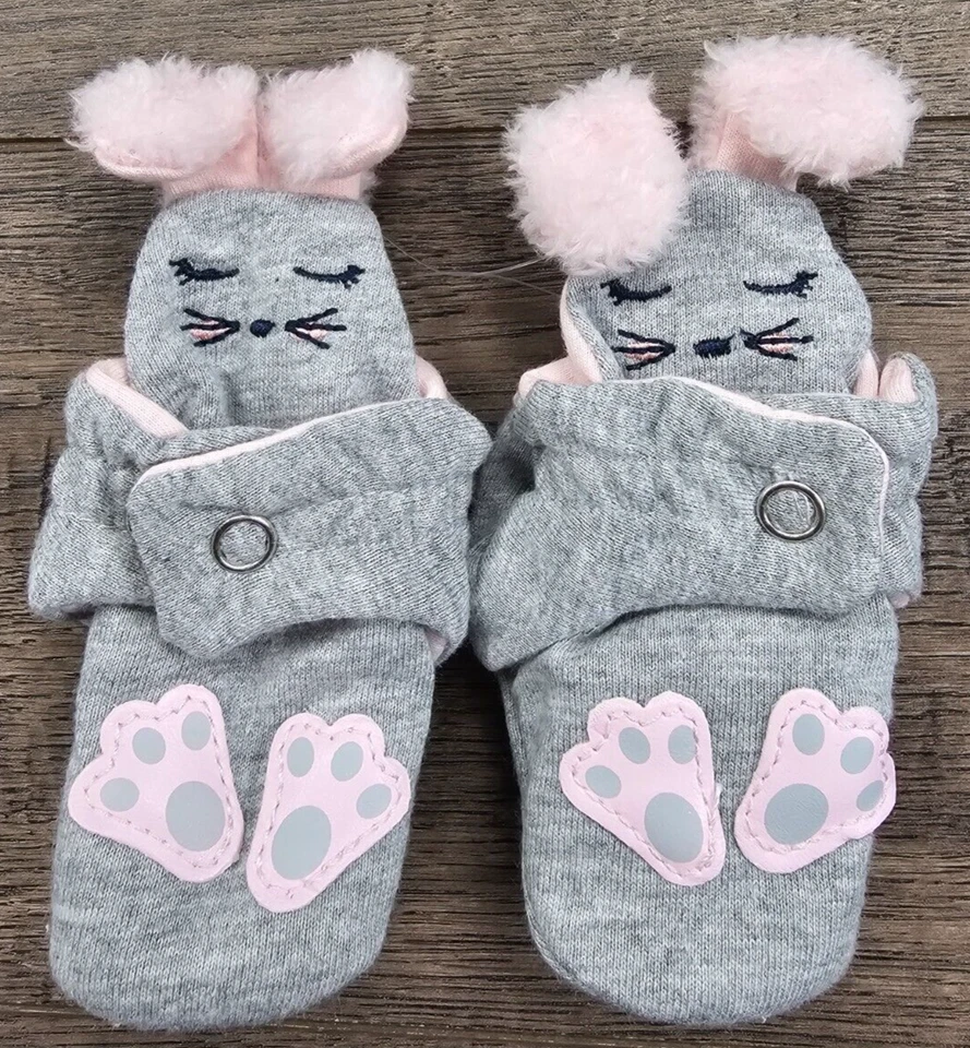 Ropa Bebé Niña Nuevo Robeez 0-3 Meses Rosa y Gris Conejo Conejo Botines a Presión Foto 2 de 3