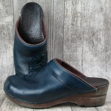 Sanita Women's Size 37 Blue Flower Leather Slip On Danish Mules Clogs