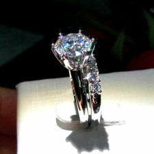 2Ct Round Cut Diamond Bridal Set Engagement Ring Women's 14k White Gold Plated