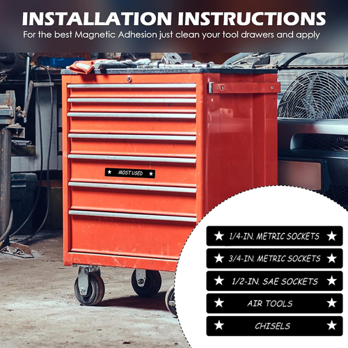 Tenare Toolbox Organisation Magnetische Etiketten - 66 Stück Stahl Werkzeug Truhe Schublade Labor - Bild 5 von 12