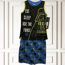 Lego Star Wars Boys Pajama Set Shorts Shirt Size 4/5 Darth Vader Black Blue NWT